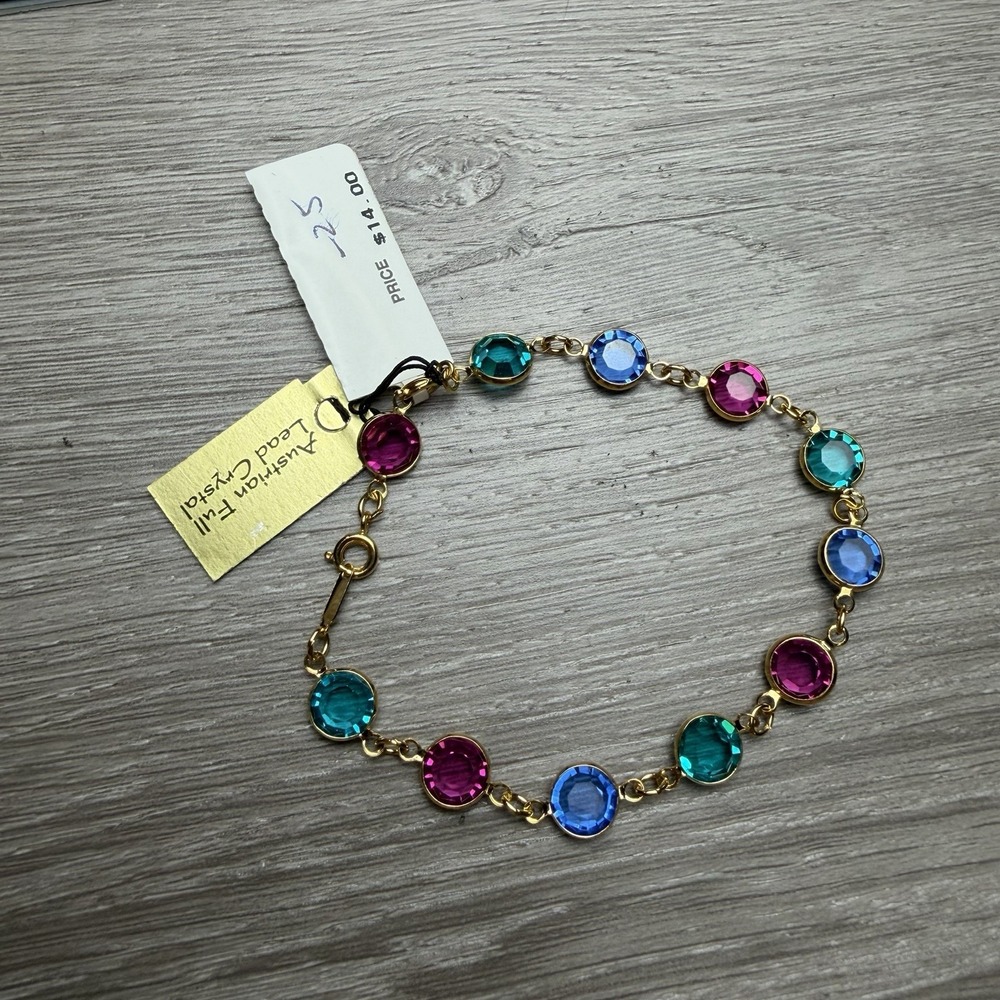 Morgan Taylor Vintage Austrian Full Lead Crystal Station Bracelet Multicolor New